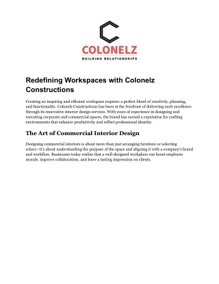 Redefining Workspaces with Colonelz Constructions