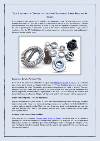 Top Reasons to Choose Authorized Farmtrac Parts Dealers in Texas