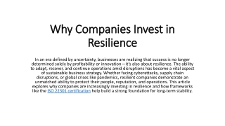 Why Companies Invest in Resilience