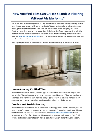 How Vitrified Tiles Can Create Seamless Flooring Without Visible Joints