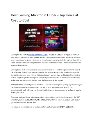 Best Gaming Monitor in Dubai – Top Deals at Cost to Cost