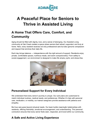 A Peaceful Places for Seniors to Thrive in Assisted Living
