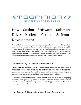 How Casino Software Solutions Drive Modern Casino Software Development