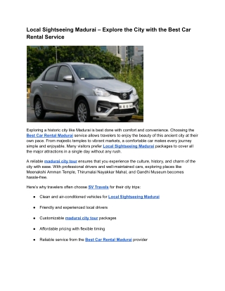 Local Sightseeing Madurai – Explore the City with the Best Car Rental Service