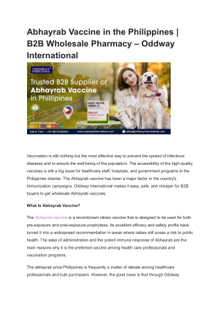 Abhayrab Vaccine in the Philippines _ B2B Wholesale Pharmacy – Oddway International