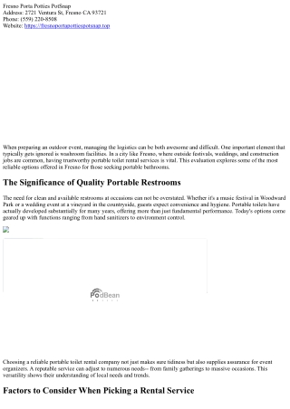 Fresno's Many Reputable Portable Toilet Rental Services Reviewed