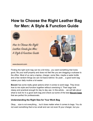 How to Choose the Right Leather Bag for Men_ A Style & Function Guide
