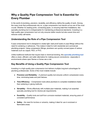 The Importance of a Quality Pipe Compression Tool for Professionals