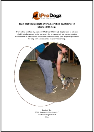 Trust certified experts offering certified dog trainer in Medford OR help