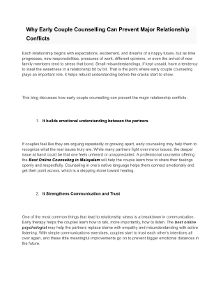 Why Early Couple Counselling Can Prevent Major Relationship Conflicts