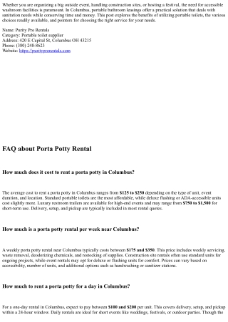 Portable Restroom Rentals in Columbus: How They Can Conserve You Money And Time