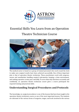 Essential Skills You Learn from an Operation Theatre Technician Course