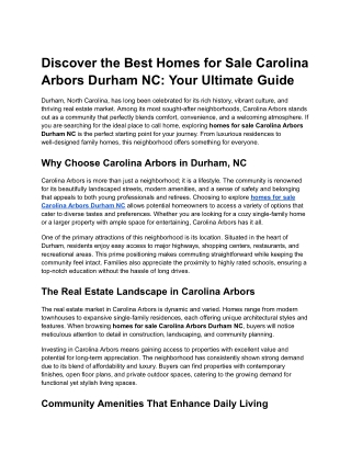 Homes for sale Carolina Arbors Durham NC