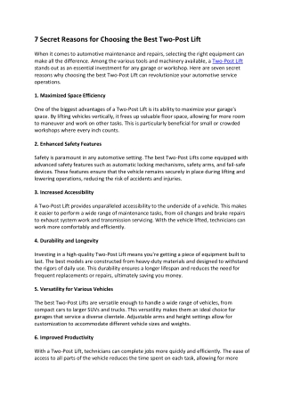 7 Secret for Two Post Lift