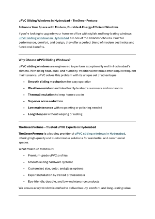 uPVC Sliding Windows in Hyderabad