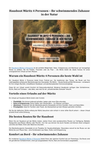 Hausboot Müritz 4 Personen – Ihr schwimmendes Zuhause in der Natur