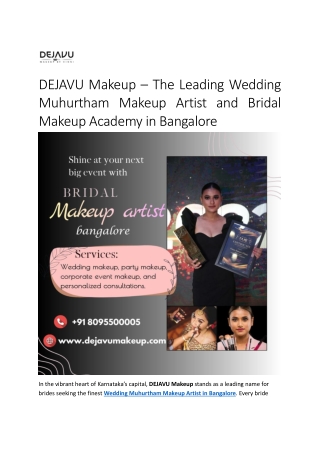 The Leading Wedding Muhurtham Makeup Artist and Bridal Makeup Academy in Bangalore