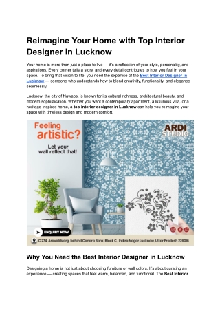 Reimagine Your Home with Top Interior Designer in Lucknow