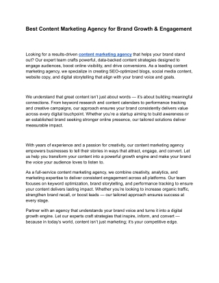 Top Content Marketing Agency Delivering High-Impact Digital Growth