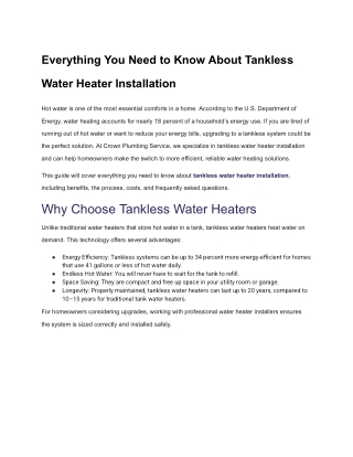 A Complete Guide to Tankless Water Heater Installation for Modern Homes