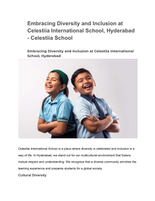 Embracing Diversity and Inclusion at Celestiia International School, Hyderabad - Celestiia School