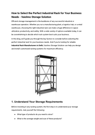 How to Select the Perfect Industrial Rack for Your Business Needs - Vaishno Storage Solution