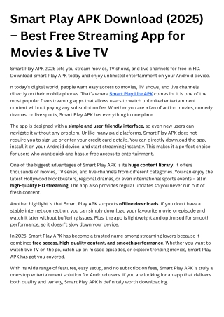 Smart Play Lite APK Download (2025) – Best Free Streaming App for Movies & Live TV