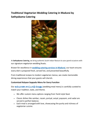 Traditional Vegetarian Wedding Catering in Madurai by Sathyabama Catering