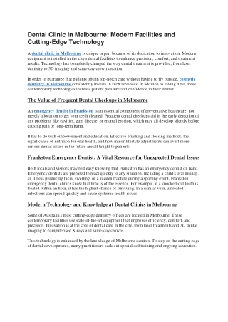 Dental Clinic in Melbourne - Modern Facilities and Cutting-Edge Technology