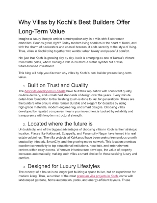 Why Villas by Kochi’s Best Builders Offer Long-Term Value