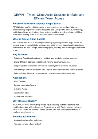 Safe and Efficient Tower Access with Tractel Climb Assist