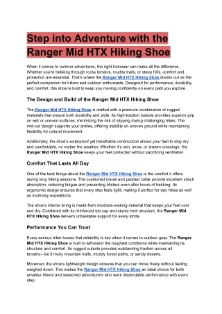 Step into Adventure with the Ranger Mid HTX Hiking Shoe