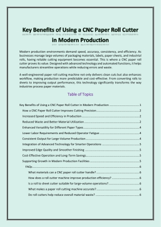 Top Benefits of CNC Paper Roll Cutters in Production