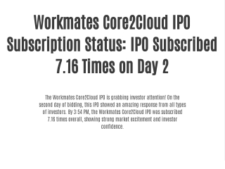 Workmates Core2Cloud IPO Subscription Status: IPO Subscribed 7.16 Times on Day 2