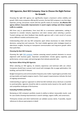 SEO Agencies, Best SEO Company How to Choose the Right Partner for Growth