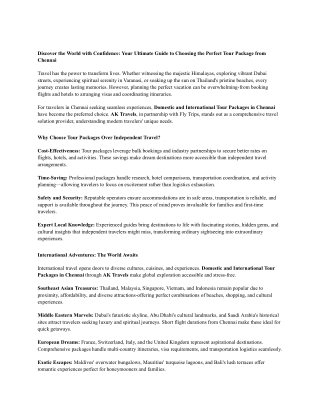 Domestic and International Tour Packages in Chennai