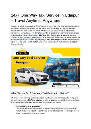 One Way Taxi Service in Udaipur