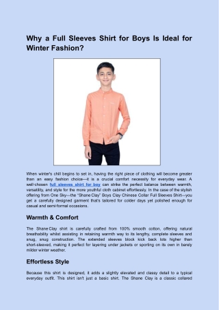 Why a Full Sleeves Shirt for Boys Is Ideal for Winter Fashion