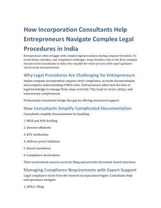 How Incorporation Consultants Help Entrepreneurs Navigate Complex Legal Procedures in India
