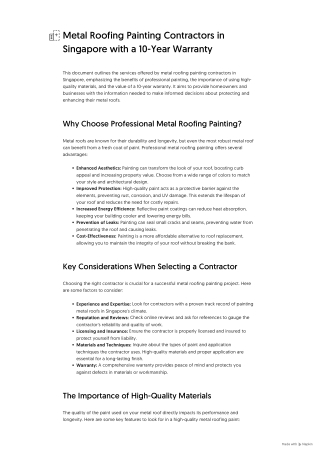 Metal Roofing Painting Contractors in Singapore with a 10-Year Warranty