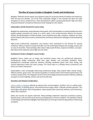 The Rise of Luxury Condos in Bangkok: Trends and Architecture