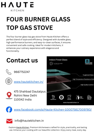 Premium Four Burner Glass Top Gas Stove | Haute Kitchen