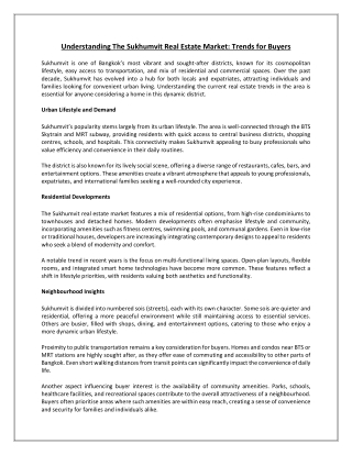 Understanding the Sukhumvit Real Estate Market: Trends for Buyers