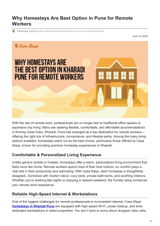 Why Homestays Are Best Option in Pune for Remote Workers