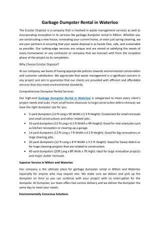 Garbage Dumpster Rental in Waterloo