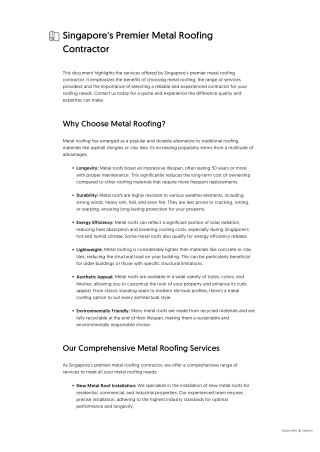 Singapore's Premier Metal Roofing Contractor