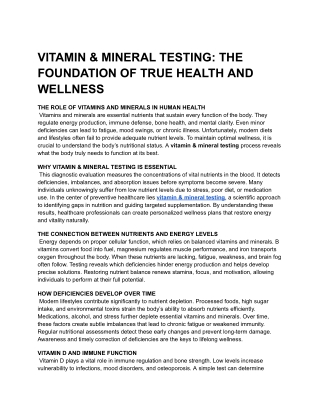 VITAMIN & MINERAL TESTING