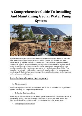 A Comprehensive Guide To Installing And Maintaining A Solar Water Pump System