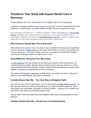 Transform Your Smile with Expert Dental Care in Norcross