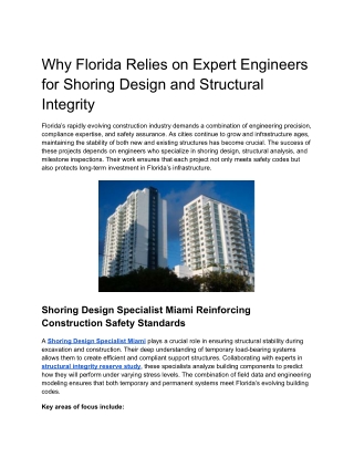Why Florida Relies on Expert Engineers for Shoring Design and Structural Integrity